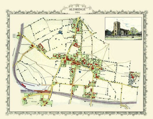 1881 map of Aldridge village and directions route planner 