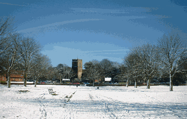 View of Aldridge village coft in the snow