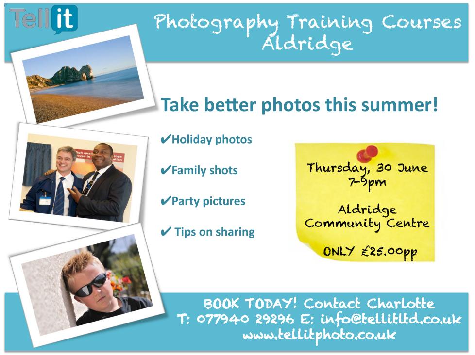  30 June excellent photography class in Aldridge Community Centre